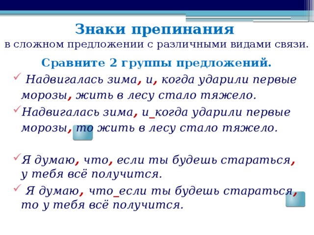 Презентация предложения с разными видами связи