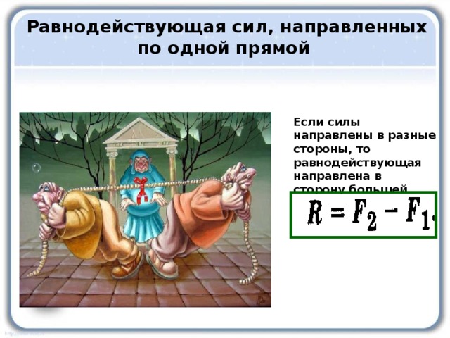 Равнодействующая сила рисунок. Равнодействующая направленная в разные стороны. Примеры равнодействующей силы. Равнодействующая сила примеры. Равнодействующая сила направленная в разные стороны.