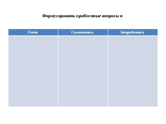 Формулировать проблемные вопросы я Умею Сомневаюсь Затрудняюсь 