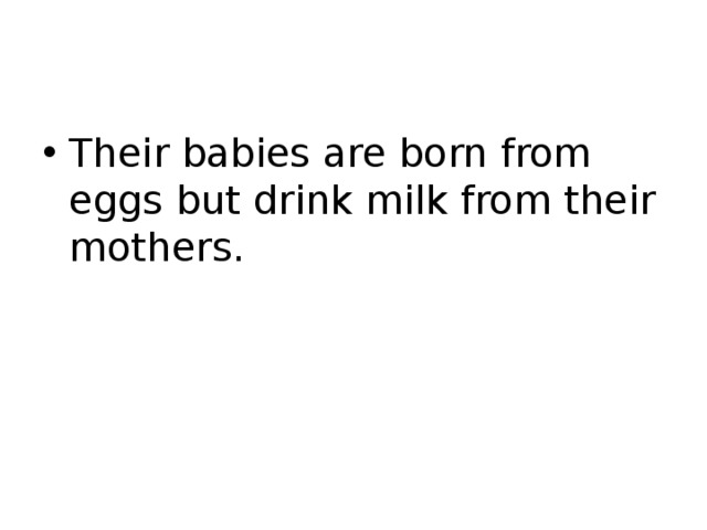 Their babies are born from eggs but drink milk from their mothers. 