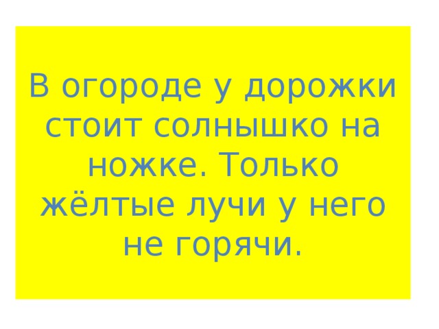  В огороде у дорожки стоит солнышко на ножке. Только жёлтые лучи у него не горячи. 