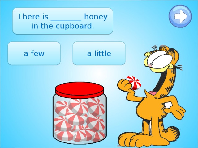 There is ________ honey in the cupboard. a little a few 