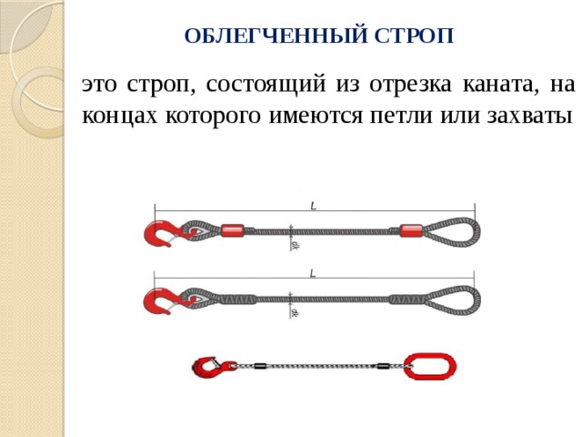 ОБЛЕГЧЕННЫЙ СТРОП это строп, состоящий из отрезка каната, на концах которого имеются петли или захваты 