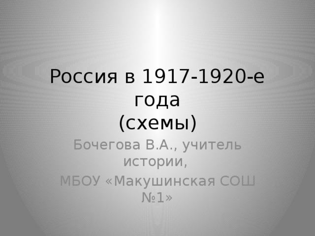 Россия в 1917-1920-е года  (схемы) Бочегова В.А., учитель истории, МБОУ «Макушинская СОШ №1» 