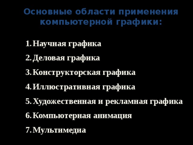 Опишите основные области применения компьютерной графики что такое компьютерная анимация