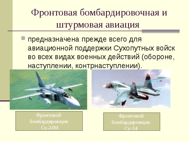 Фронтовая бомбардировочная и штурмовая авиация Фронтовой бомбардировщик  Су-24М Фронтовой бомбардировщик Су-34 