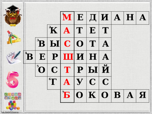 М Е Д И А Н 2 1 4 3 А 5 6 7 К А Т Е Т В Ы С О Т А В Е Р Ш И Н А О С Т Р Ы Й Г А У С С Б О К О В А Я 