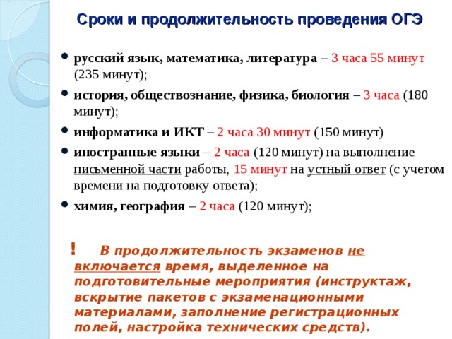 Длительность огэ по русскому 2024. Продолжительность проведения ОГЭ. Продолжительность ОГЭ по русскому языку. Время проведения ОГЭ. ОГЭ русский Продолжительность.