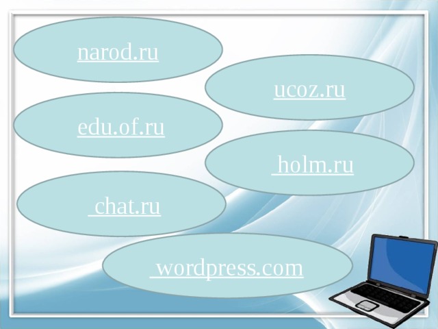 narod.ru ucoz.ru   edu.of.ru    holm.ru    chat.ru    wordpress.com