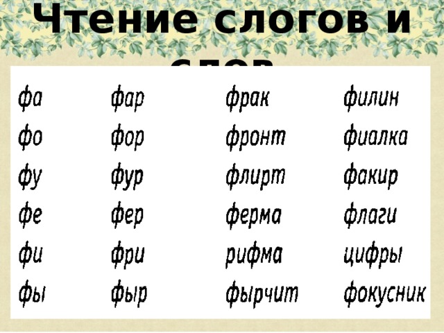 Сколько слов на ф. Чтение слов с буквой ф. Слоги и слова с буквой ф.