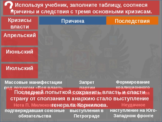 Прочитайте суждения историков о причинах смуты систематизируйте причины заполните схему