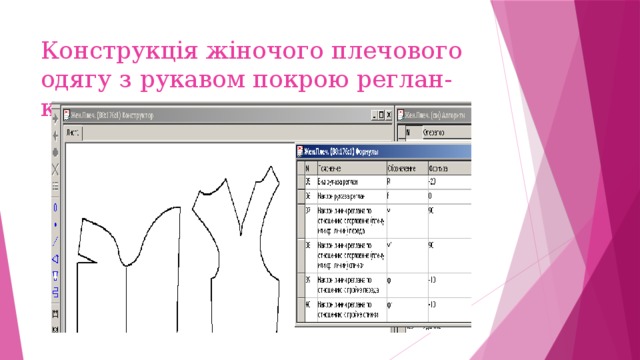Конструкція жіночого плечового одягу з рукавом покрою реглан-кокетка 