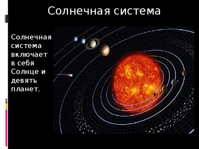 Солнечная система Солнечная система включает в себя Солнце и девять планет. 