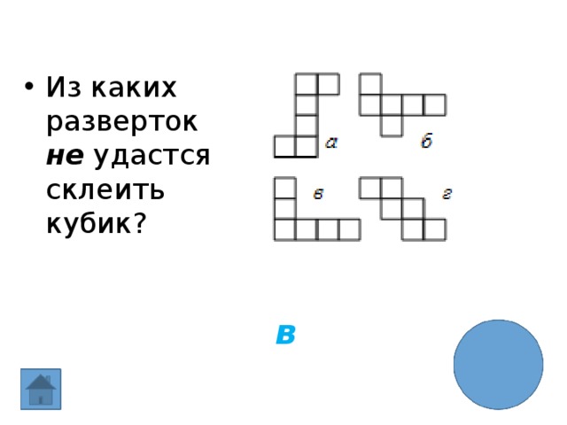 Из каких разверток не удастся склеить кубик? в 
