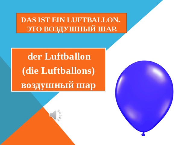 Das ist ein luftballon.  Это воздушный шар.  der Luftballon (die Luftballons) воздушный шар 
