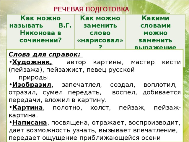 Чем заменить слово картина в сочинении можно