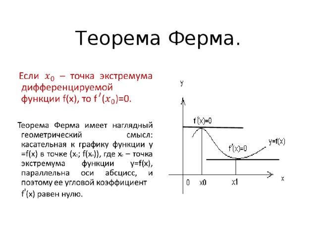 Теорема ферма доказательство. Теорема ферма геометрический смысл. Теорема ферма для дифференцируемых функций. Теорема ферма для n 2. Теорема ферма. Геометрический смысл теоремы ферма..