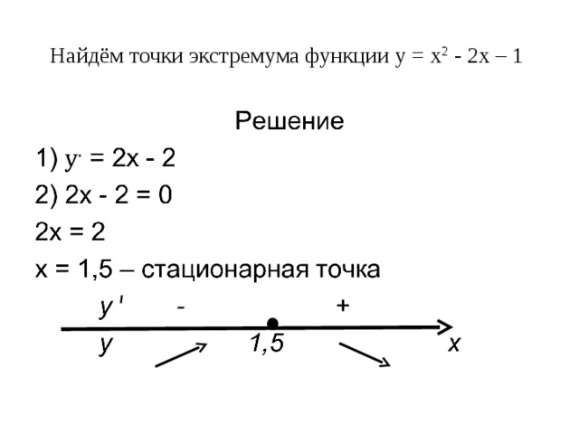 Найдём точки экстремума функции у = х 2 - 2х – 1