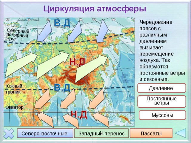 Преобладающие ветры зимой и летом