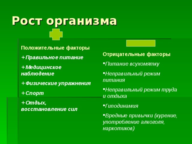 Положительные и отрицательные силы. Рост органов. Рост организма кратко. Положительные факторы. Положительные факторы питания.