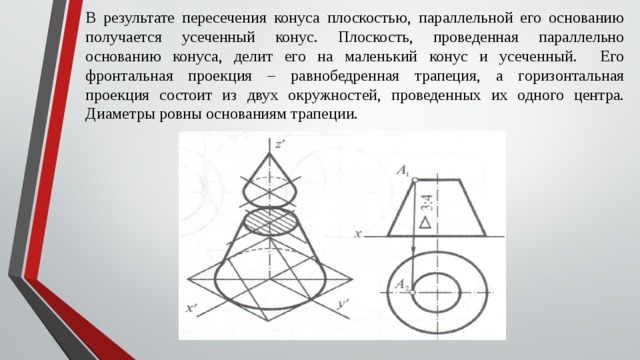 В конусе проведена плоскость. Усеченный конус пересеченный плоскостью. При пересечении конуса плоскостью получится. При пересечении конуса плоскостью σ получится ... .. Конус пересечение плоскостью параллельной основанию.