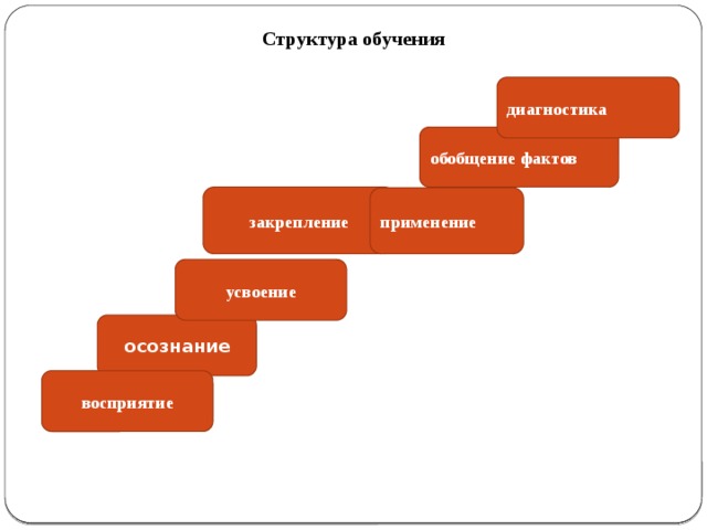 Структура обучения   диагностика обобщение фактов закрепление применение усвоение осознание восприятие 