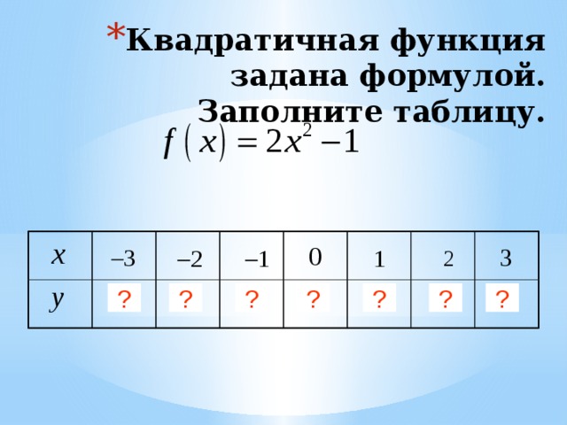 Функция задана формулой значении. Функция задана формулой заполните таблицу. Функция заданной формулой. Функция задана формулой y 8 x заполните таблицу. Квадратичная функция задана формулой.