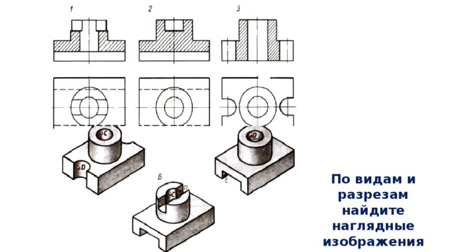 По видам и разрезам найдите наглядные изображения рис 183 и соответствующие буквенные обозначения