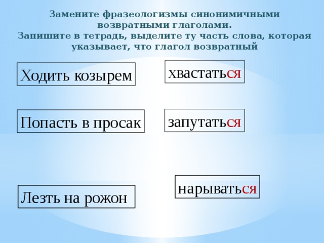 Возвратные глаголы в русском 5 класс