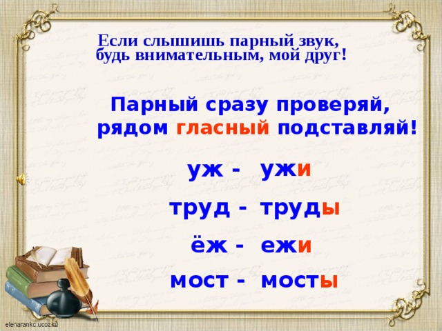 Друзья звуки. Если слышишь парный звук будь. Если слышишь парный звук будь внимательным мой друг. Рядом гласный подставляй. Звук согласный проверяй рядом гласный подставляй правило.