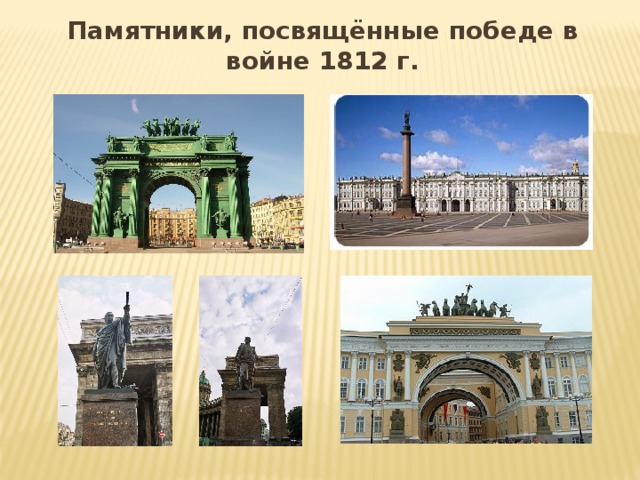 Памятники, посвящённые победе в войне 1812 г. 