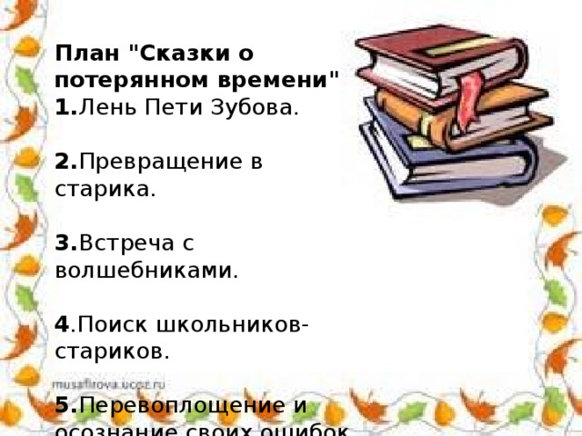 Сказка о потерянном времени план рассказа