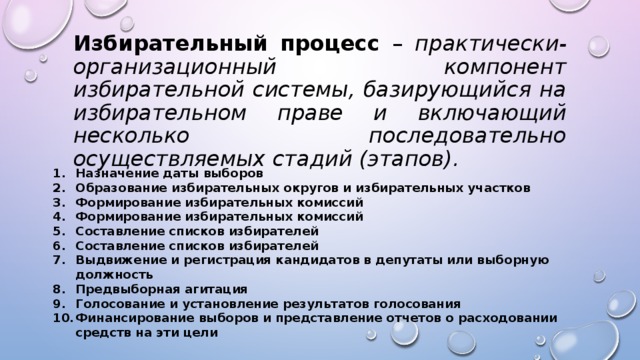 Роль выборов в избирательном процессе план