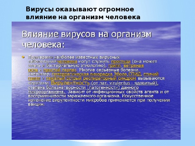 Вирусы  оказывают  огромное  влияние  на  организм  человека 