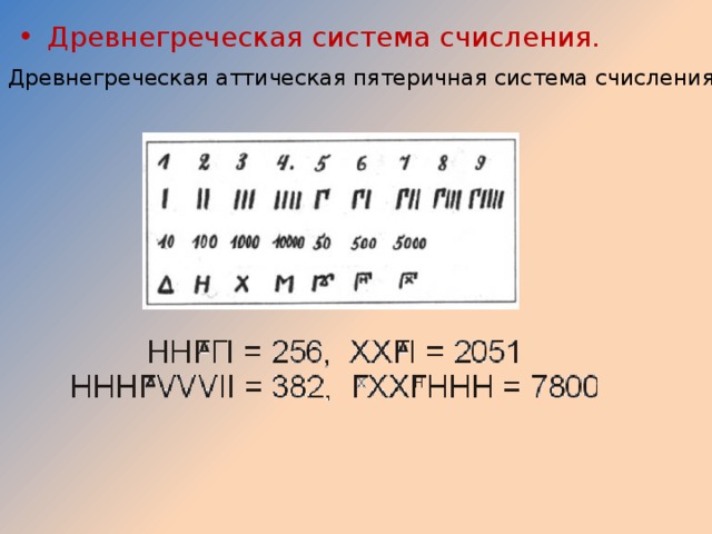 Греческая система. Аттическая система счисления в древней Греции. Древнегреческая аттическая пятеричная система счисления. Греческие цифры аттическая система счисления. Древнегреческая Ионийская система счисления.