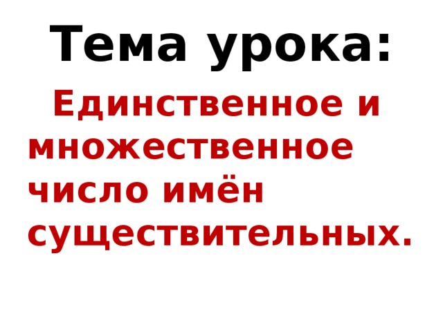 Тема урока:  Единственное и множественное число имён существительных. 