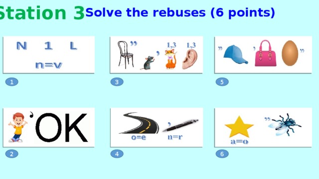 Station 3 Solve the rebuses (6 points) 1 3 5 2 4 6 