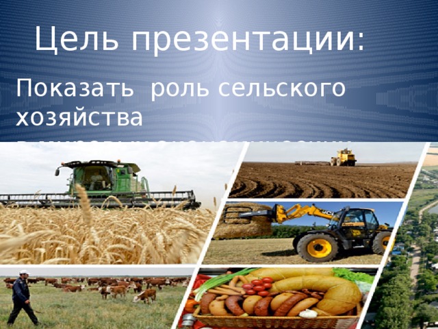 Цель презентации: Показать роль сельского хозяйства в мировых экономических отношениях 