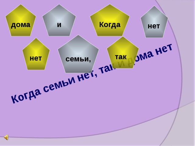 Когда семьи нет, так и дома нет   Когда дома  и нет семьи, так нет