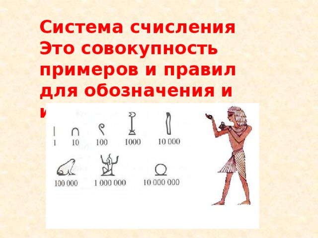 Система счисления Это совокупность примеров и правил для обозначения и именования чисел . 