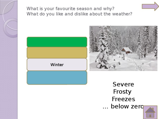 What is your favourite season and why?  What do you like and dislike about the weather?   Winter Severe Frosty Freezes … below zero 
