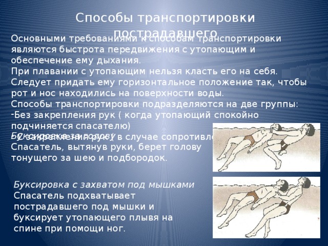 Способы транспортировки пострадавшего. Способы транспортировки утопающего. Способы транспортировки пострадавшего на воде. Способы транспортировки тонущего. Способы транспортировки пострадавших на воде.