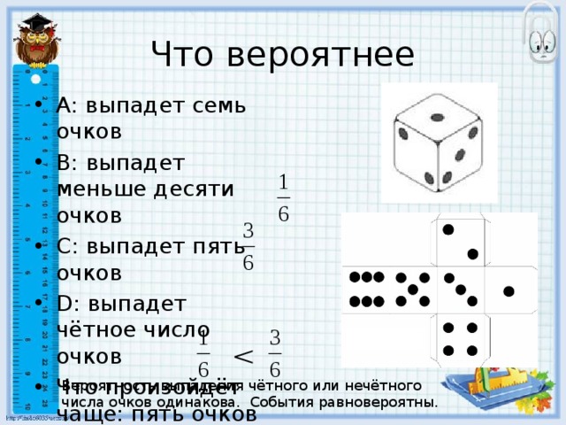 Произведение выпавших очков четное. Круги Эйлера выпадет 7 очков выпадет меньше 10 очков.