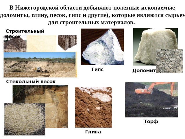 Какие ископаемые добывают в кировской области. Полезные ископаемые Нижегородской области. Полезные ископаемые песок.