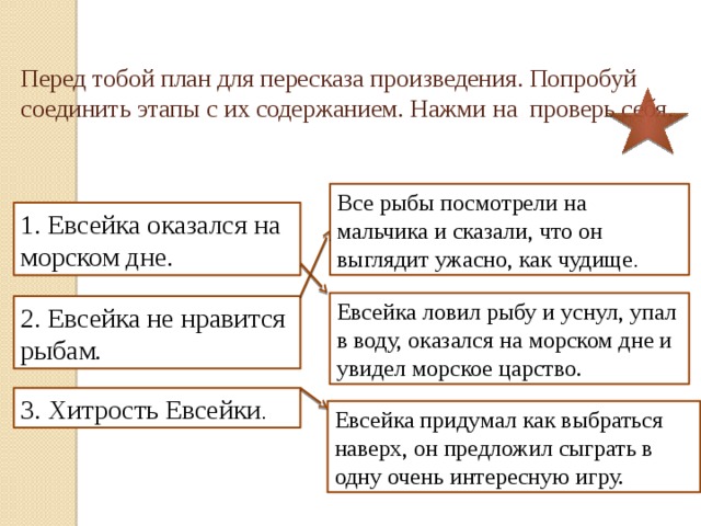 Составь подробный план произведения и перескажи