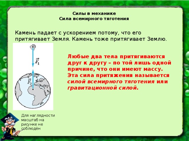 С какой силой земля притягивает. Силы в механике тяготения. Земля притягивает тела. Примеры силы тяготения. Силы в механике презентация.