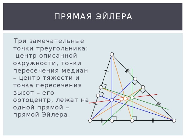 Точка лежит на медиане. Треугольник Эйлера-Бернулли. Эйлер треугольник ортоцентр. Прямая Эйлера треугольника. Прямая Эйлера теорема.