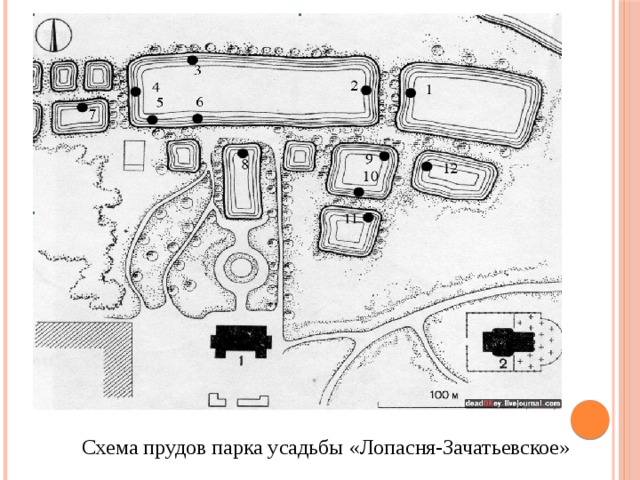  Схема прудов парка усадьбы «Лопасня-Зачатьевское» 