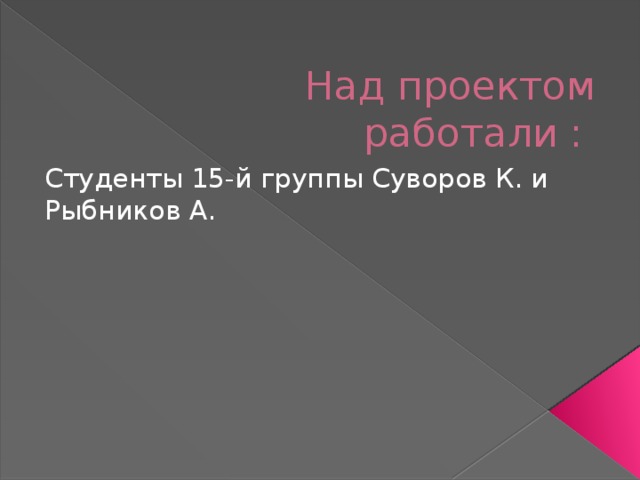 Над проектом работали : Студенты 15-й группы Суворов К. и Рыбников А. 