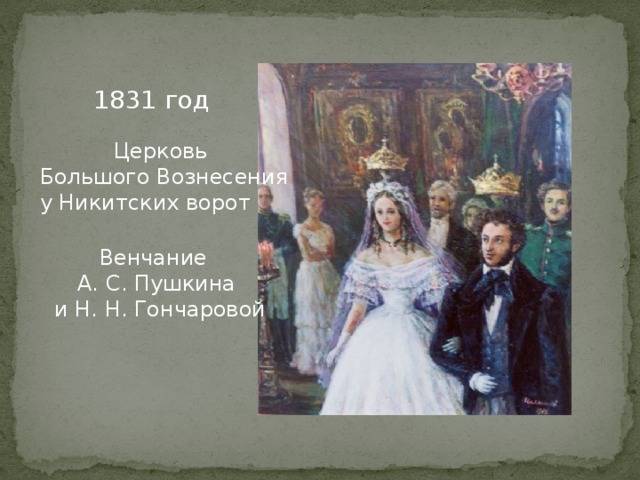 1831 год Церковь  Большого Вознесения  у Никитских ворот Венчание А. С. Пушкина  и Н. Н. Гончаровой 